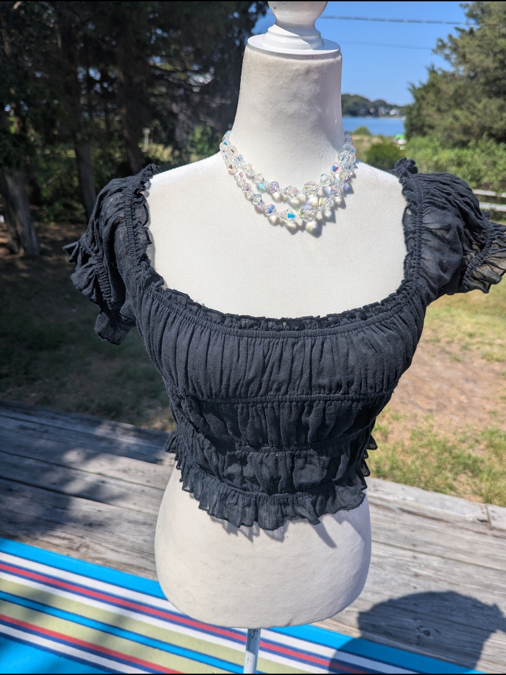 Free People Black Smocked Puff-Sleeve Crop Top - Picture 10 of 11